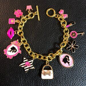 Gold Charm Bracelet Barbiecore Fashion Doll Cameo Makeup Perfume Rolo TOGGLE